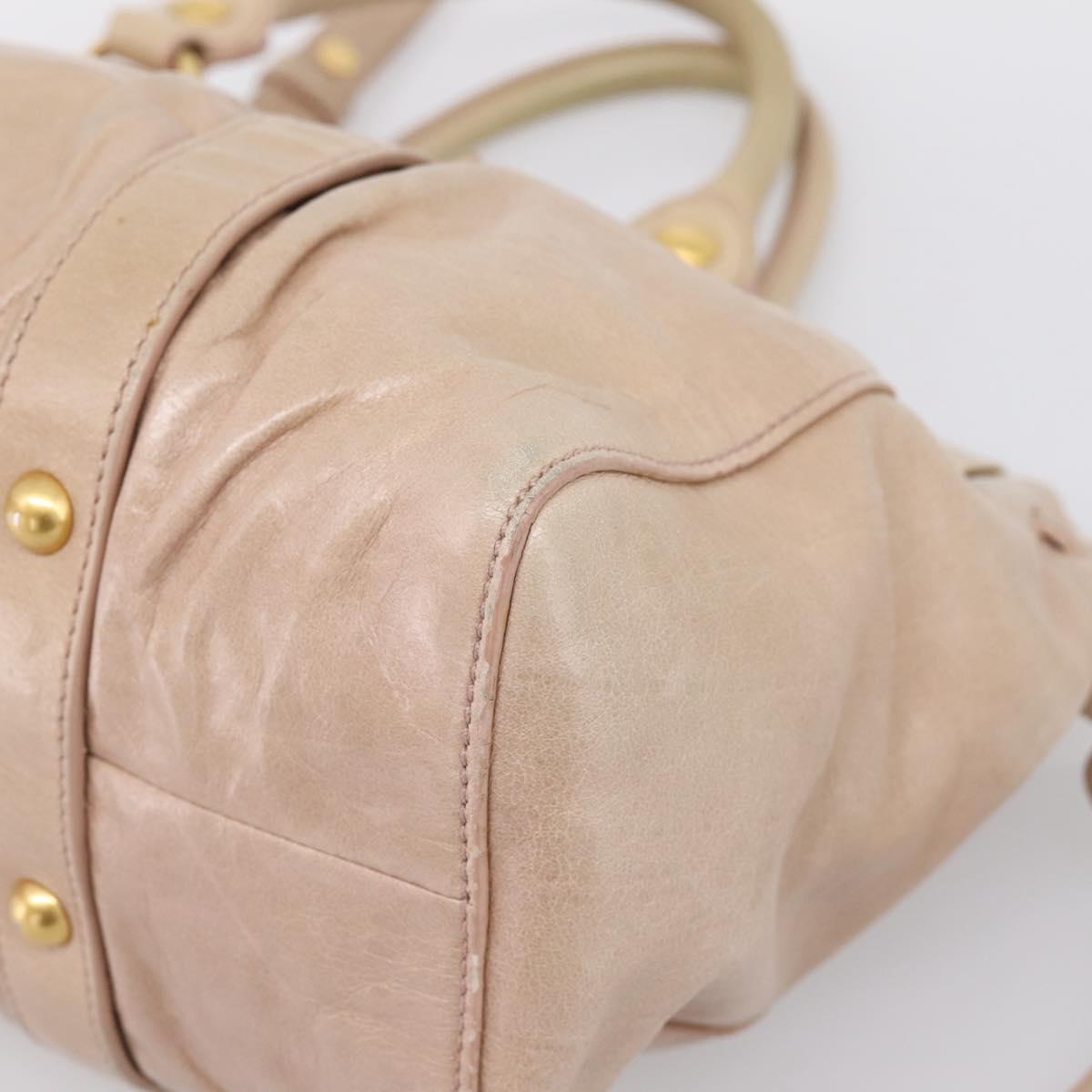 Miu Miu Hand Bag Vitello Lux Leather 2way Beige Gold Auth 201979A