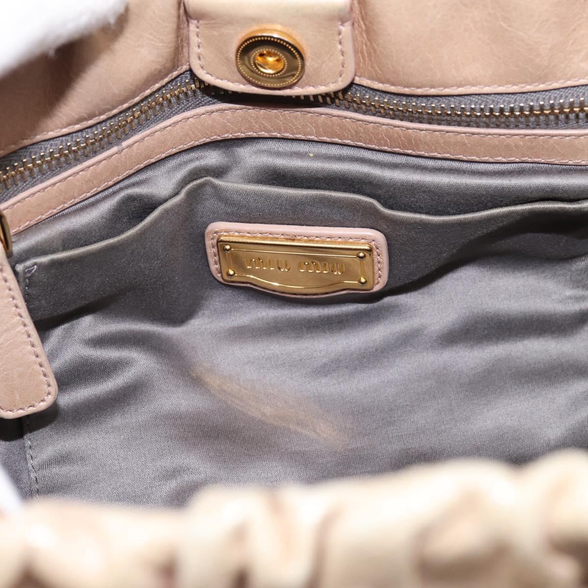 Miu Miu Hand Bag Vitello Lux Leather 2way Beige Gold Auth 201979A