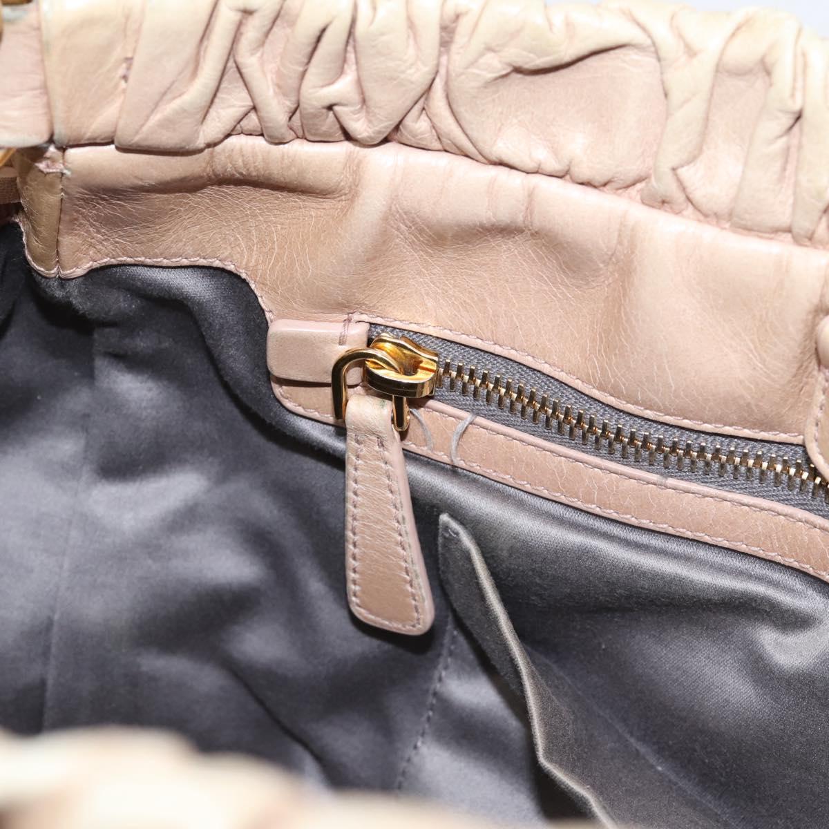 Miu Miu Hand Bag Vitello Lux Leather 2way Beige Gold Auth 201979A