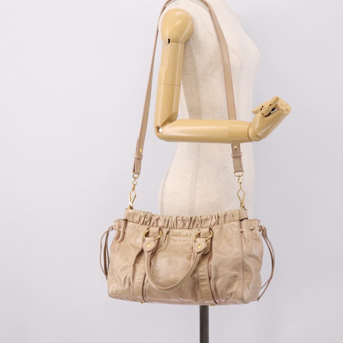 Miu Miu Hand Bag Vitello Lux Leather 2way Beige Gold Auth 201979A