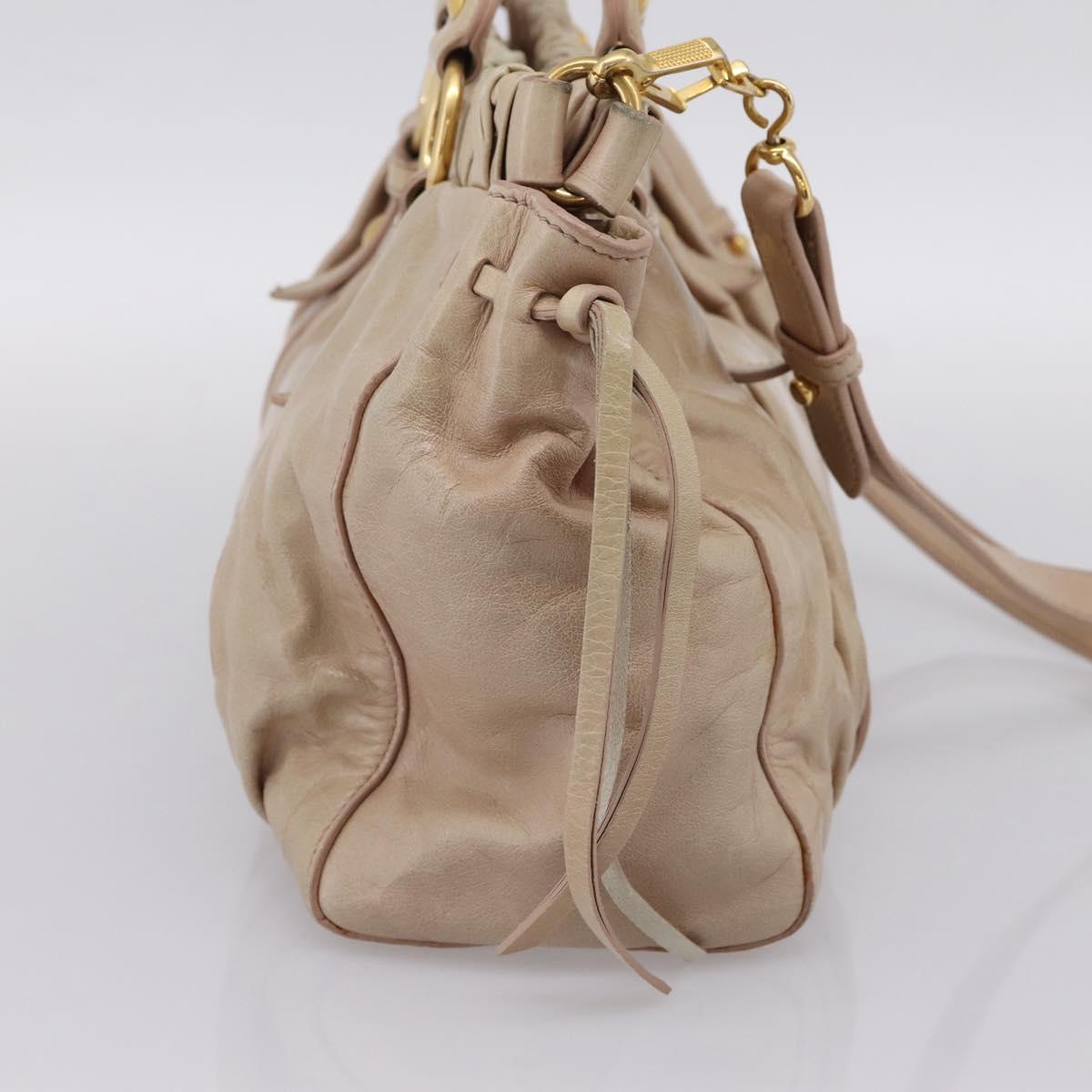 Miu Miu Hand Bag Vitello Lux Leather 2way Beige Gold Auth 201979A