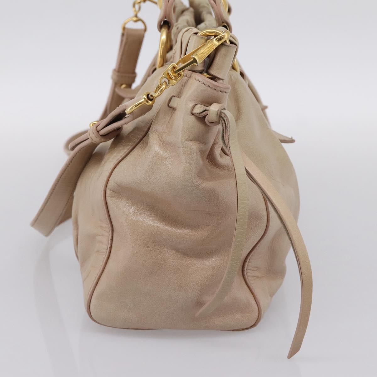 Miu Miu Hand Bag Vitello Lux Leather 2way Beige Gold Auth 201979A