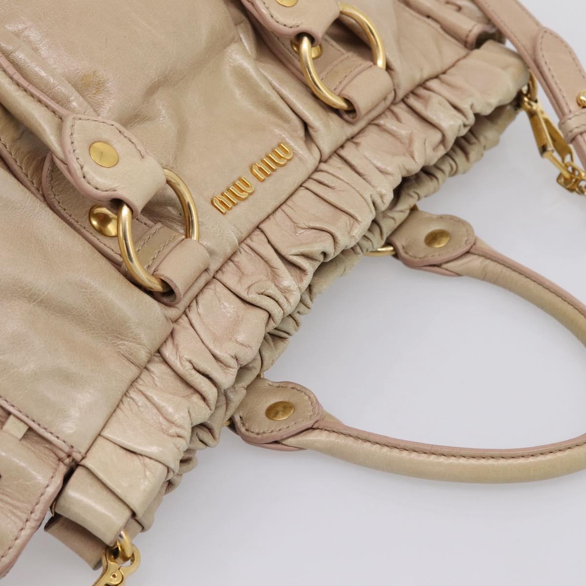 Miu Miu Hand Bag Vitello Lux Leather 2way Beige Gold Auth 201979A