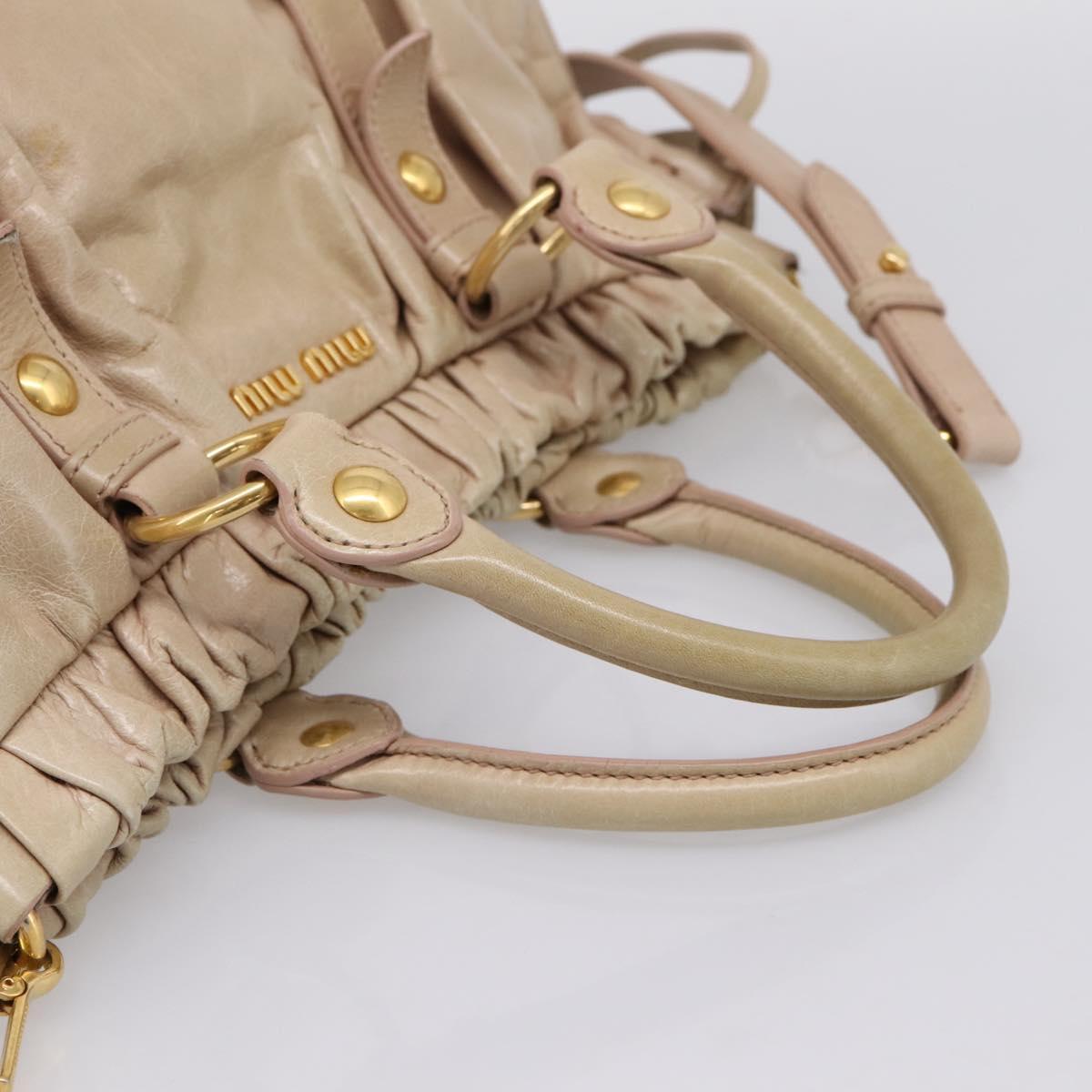 Miu Miu Hand Bag Vitello Lux Leather 2way Beige Gold Auth 201979A