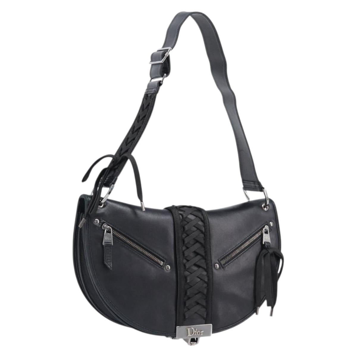 Christian Dior Admit It Shoulder Bag Leather Black Silver Auth 201980A