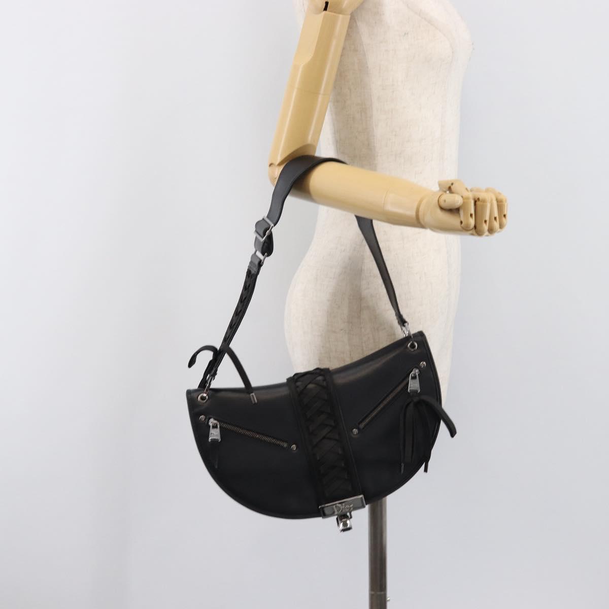 Christian Dior Admit It Shoulder Bag Leather Black Silver Auth 201980A