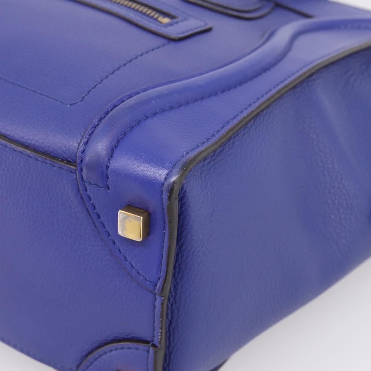 CELINE Luggage Micro Shopper Hand Bag Leather Blue Gold Auth 201981A