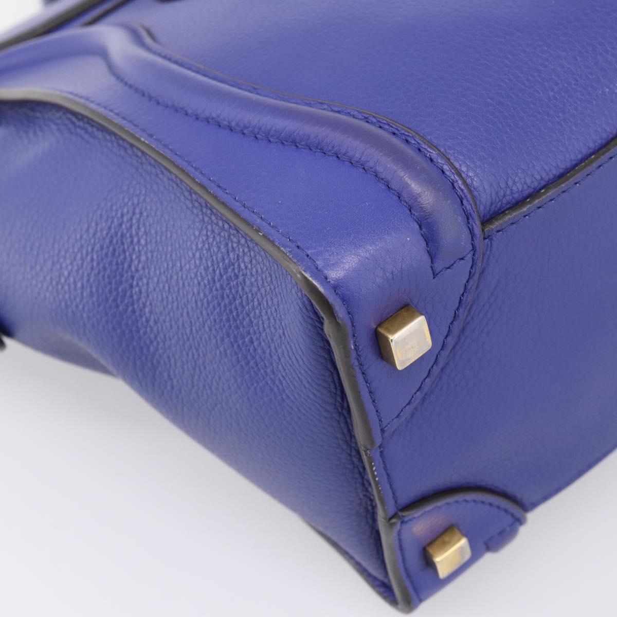 CELINE Luggage Micro Shopper Hand Bag Leather Blue Gold Auth 201981A