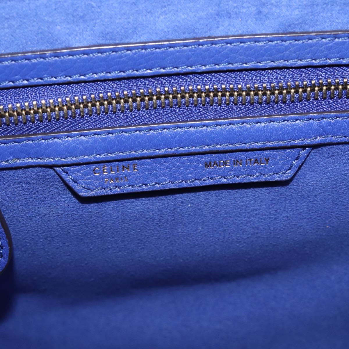 CELINE Luggage Micro Shopper Hand Bag Leather Blue Gold Auth 201981A