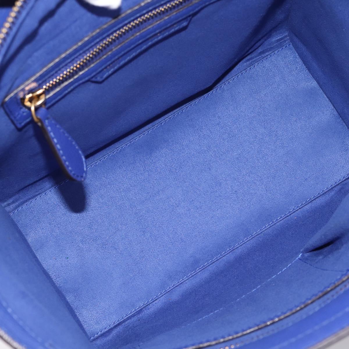 CELINE Luggage Micro Shopper Hand Bag Leather Blue Gold Auth 201981A