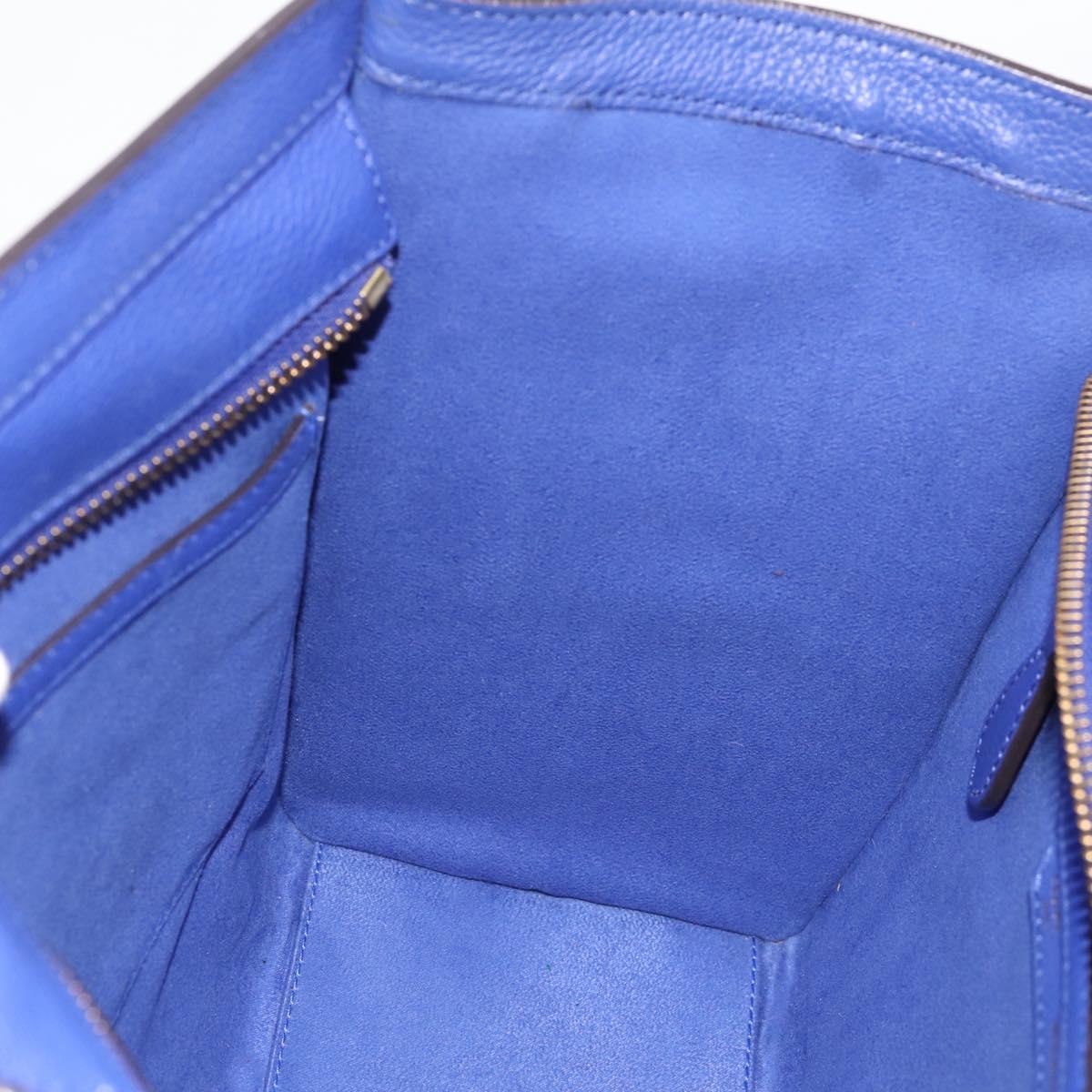CELINE Luggage Micro Shopper Hand Bag Leather Blue Gold Auth 201981A
