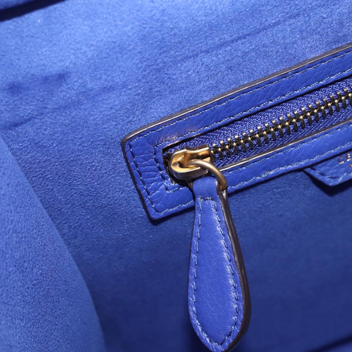 CELINE Luggage Micro Shopper Hand Bag Leather Blue Gold Auth 201981A