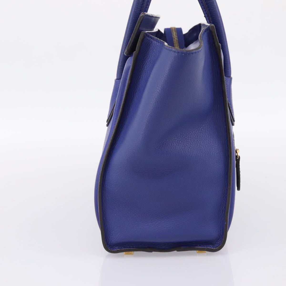 CELINE Luggage Micro Shopper Hand Bag Leather Blue Gold Auth 201981A