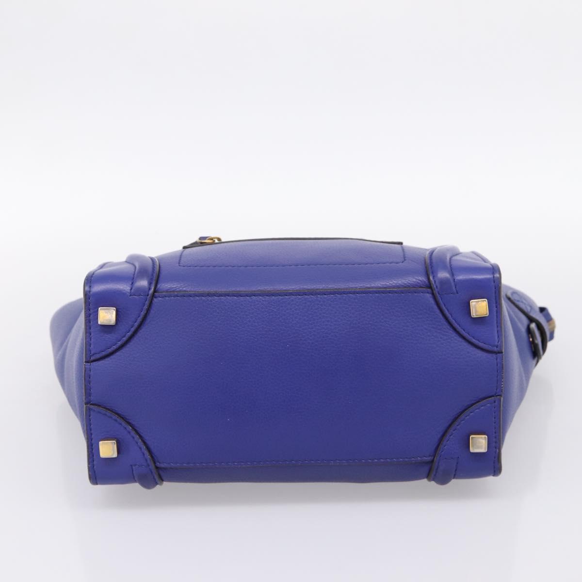 CELINE Luggage Micro Shopper Hand Bag Leather Blue Gold Auth 201981A