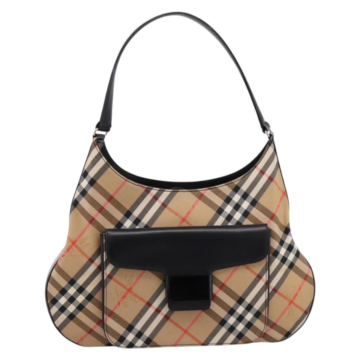 Burberrys Nova Check Shoulder Bag Canvas Beige Silver Auth 201983
