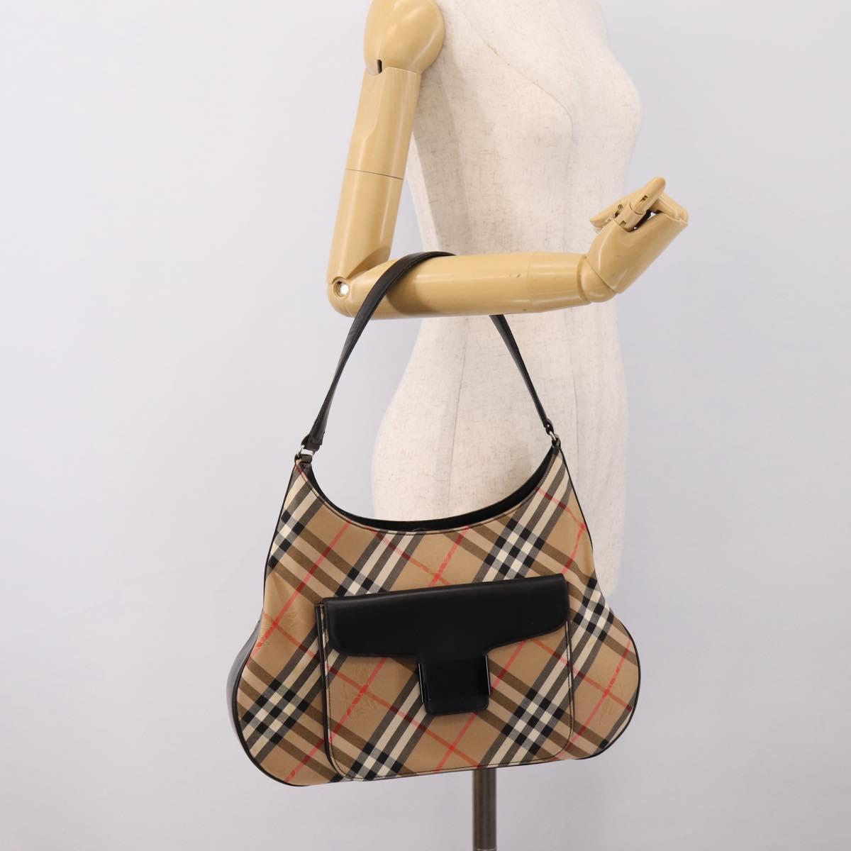 Burberrys Nova Check Shoulder Bag Canvas Beige Silver Auth 201983