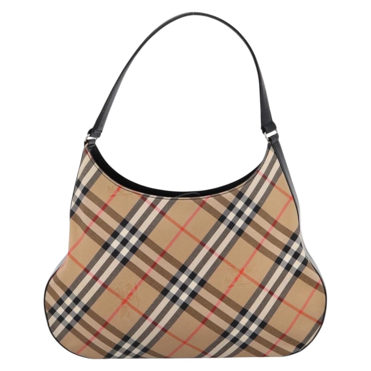 Burberrys Nova Check Shoulder Bag Canvas Beige Silver Auth 201983