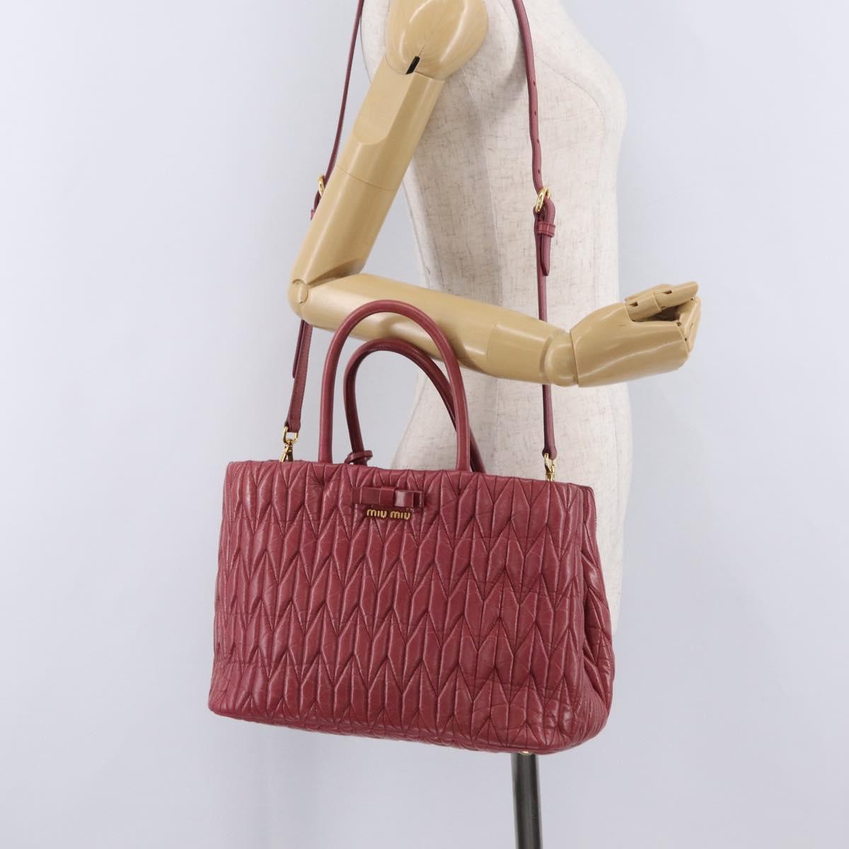 Miu Miu Matelasse Hand Bag Leather 2way Pink Gold Auth 201984A