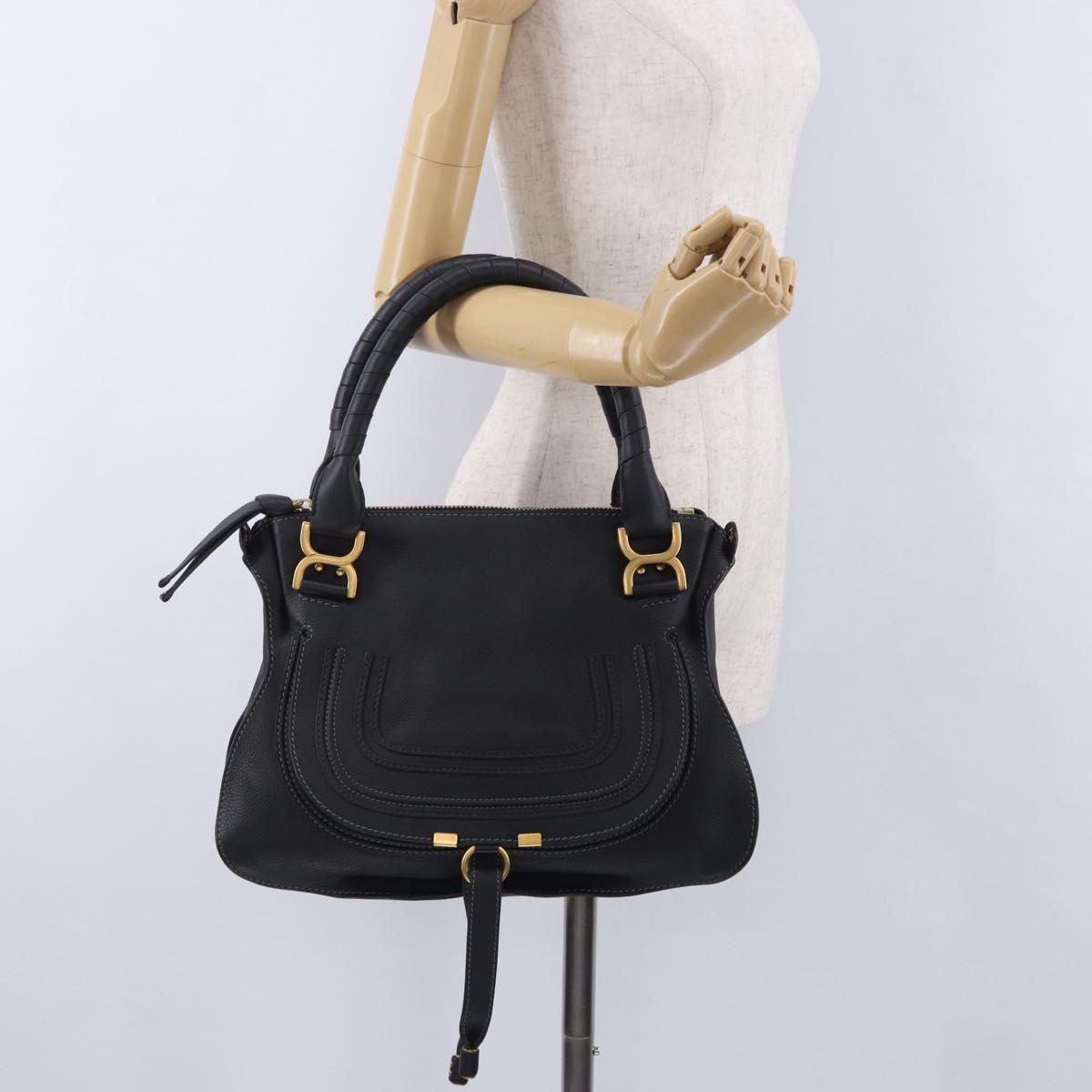 Chloe Mercy Hand Bag Leather Black Gold Auth 201985V