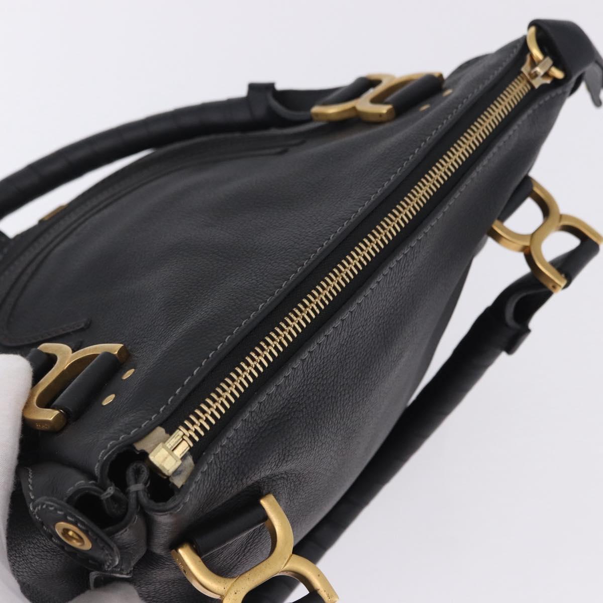 Chloe Mercy Hand Bag Leather Black Gold Auth 201985V