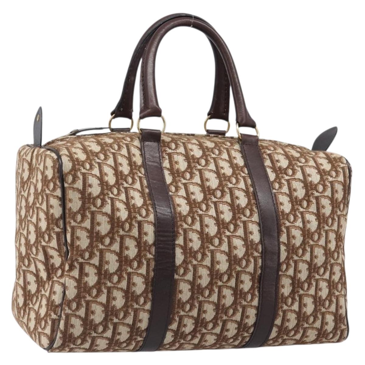 Christian Dior Trotter Canvas Boston Bag Brown Gold Auth 201986A