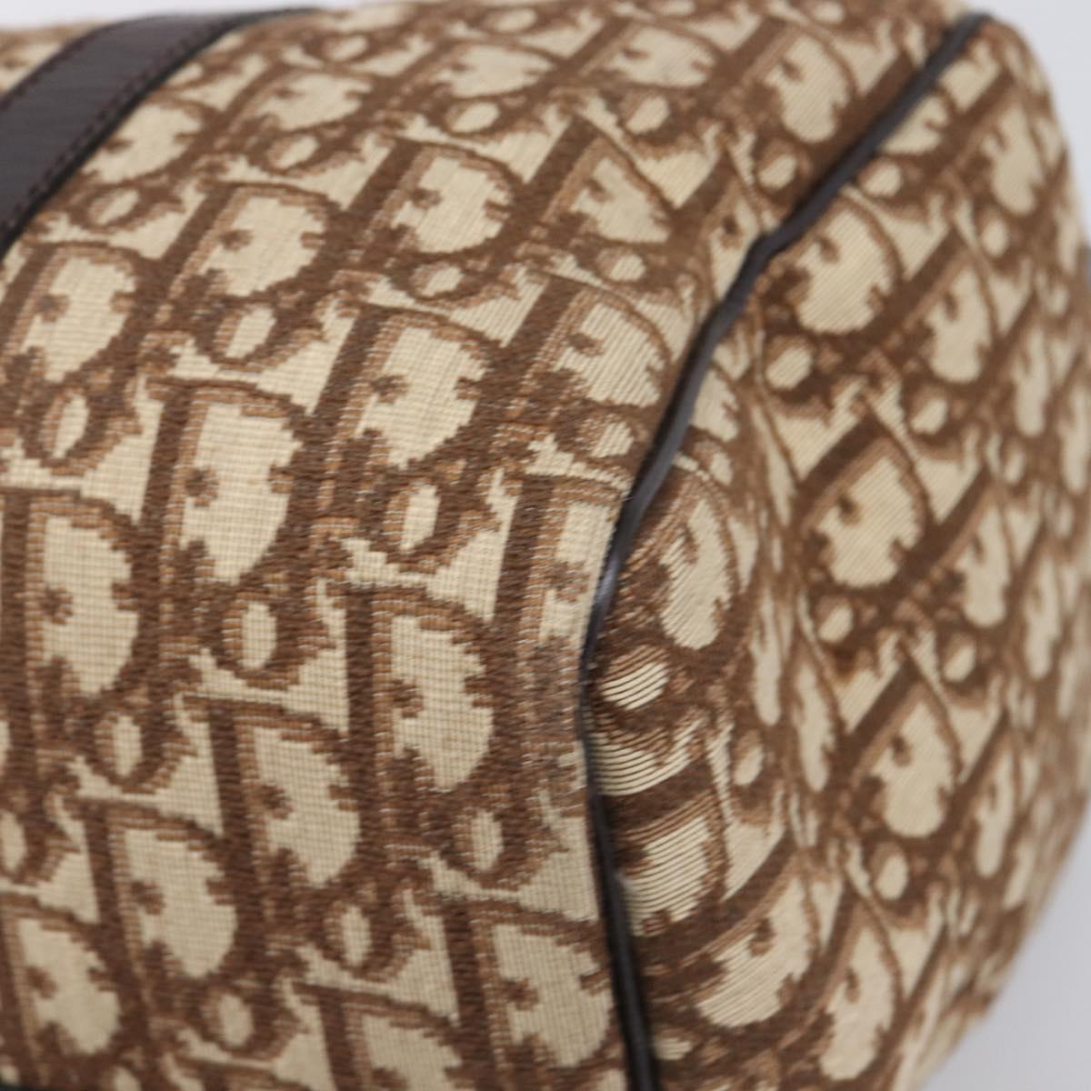 Christian Dior Trotter Canvas Boston Bag Brown Gold Auth 201986A