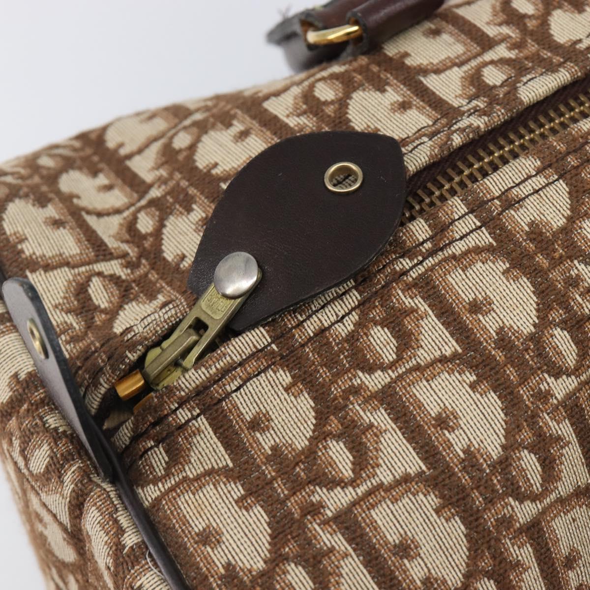 Christian Dior Trotter Canvas Boston Bag Brown Gold Auth 201986A