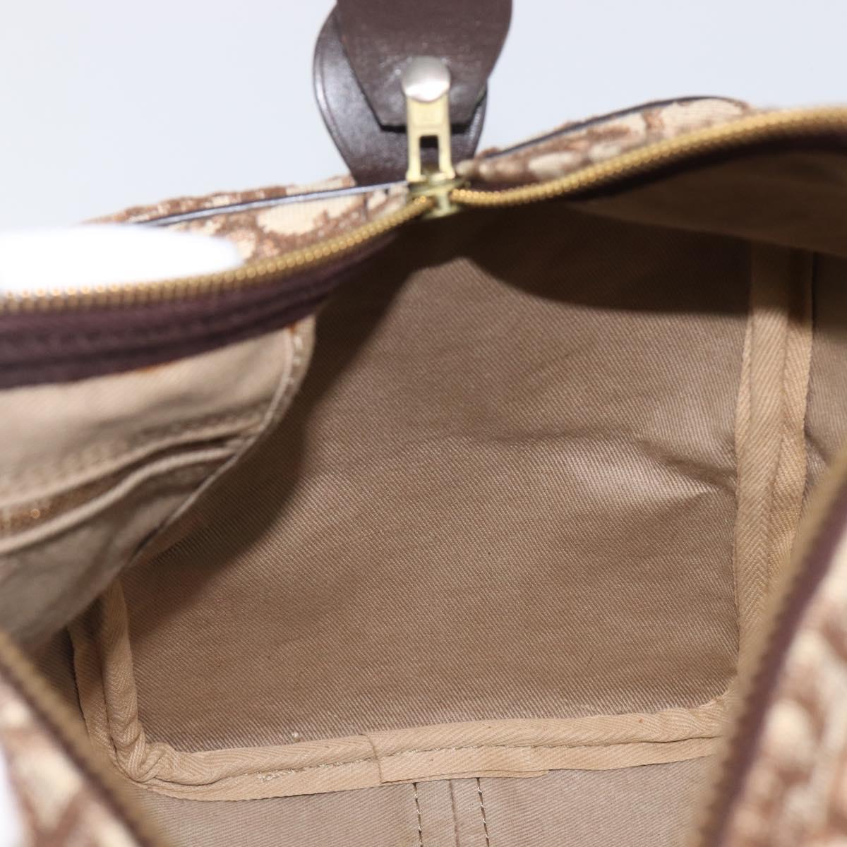 Christian Dior Trotter Canvas Boston Bag Brown Gold Auth 201986A