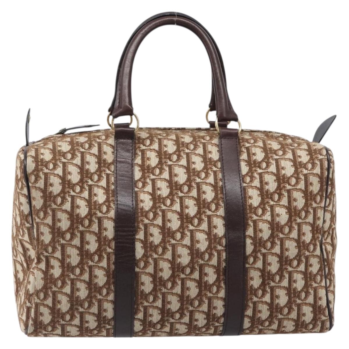 Christian Dior Trotter Canvas Boston Bag Brown Gold Auth 201986A