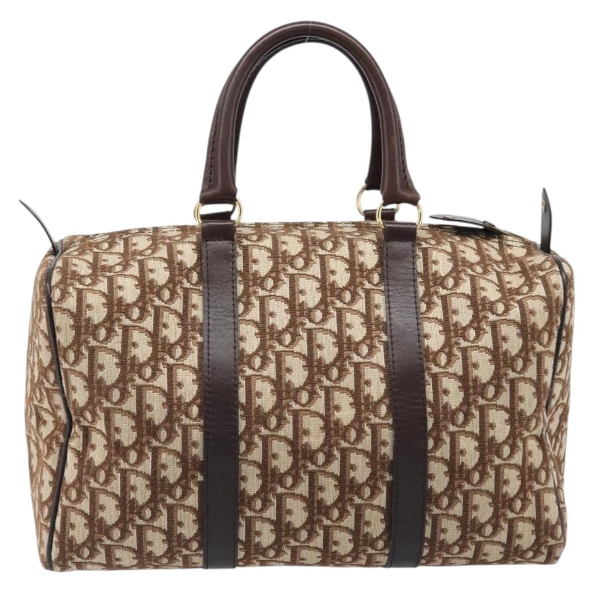 Christian Dior Trotter Canvas Boston Bag Brown Gold Auth 201986A