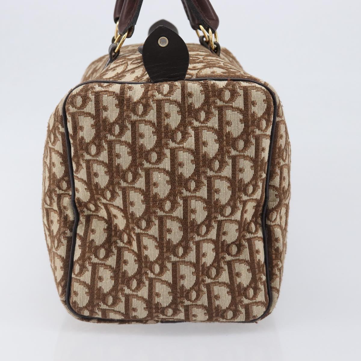 Christian Dior Trotter Canvas Boston Bag Brown Gold Auth 201986A