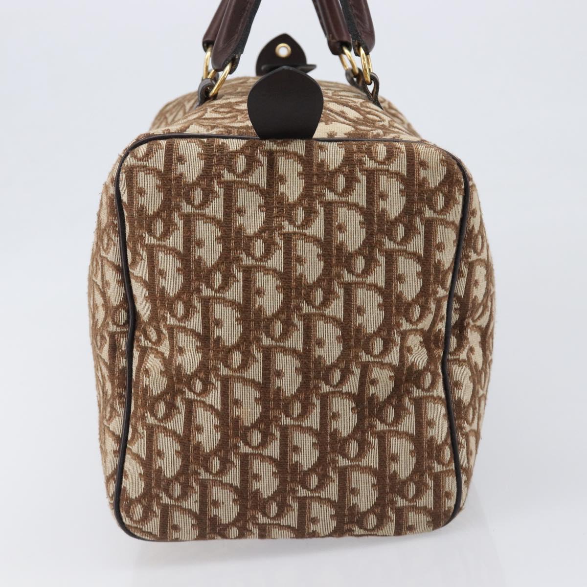 Christian Dior Trotter Canvas Boston Bag Brown Gold Auth 201986A