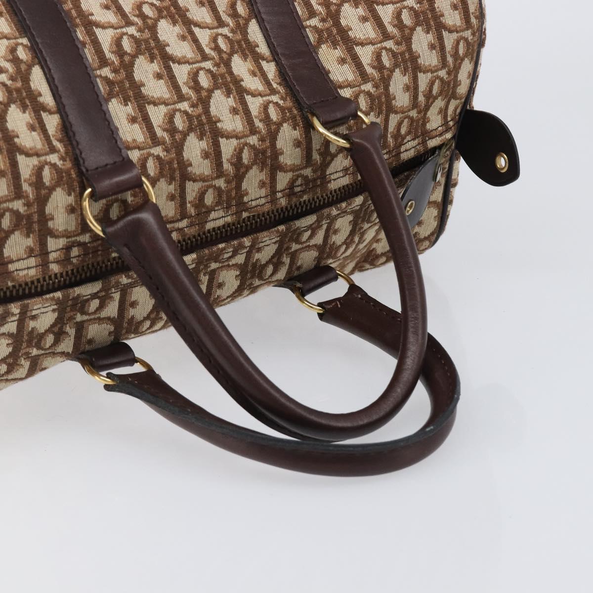 Christian Dior Trotter Canvas Boston Bag Brown Gold Auth 201986A