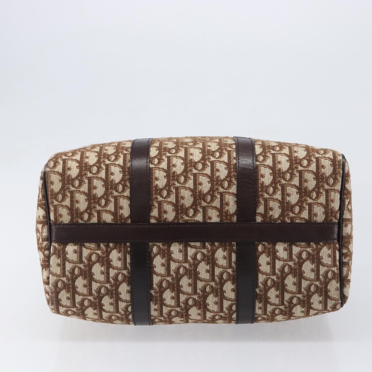 Christian Dior Trotter Canvas Boston Bag Brown Gold Auth 201986A