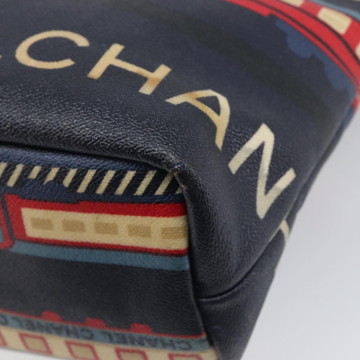 CHANEL Central Station Tote Bag PVC Canvas Navy Silver CC Auth 201987