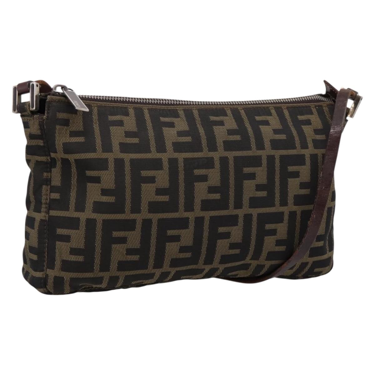 FENDI Zucca Canvas Shoulder Bag Brown Black Auth 201988