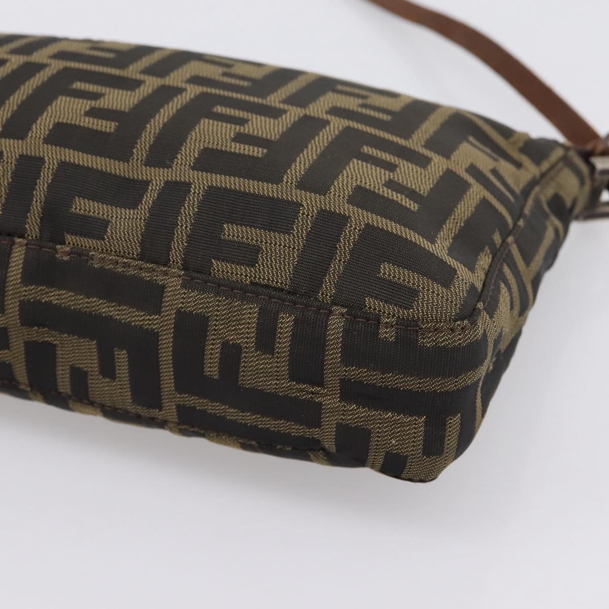 FENDI Zucca Canvas Shoulder Bag Brown Black Auth 201988