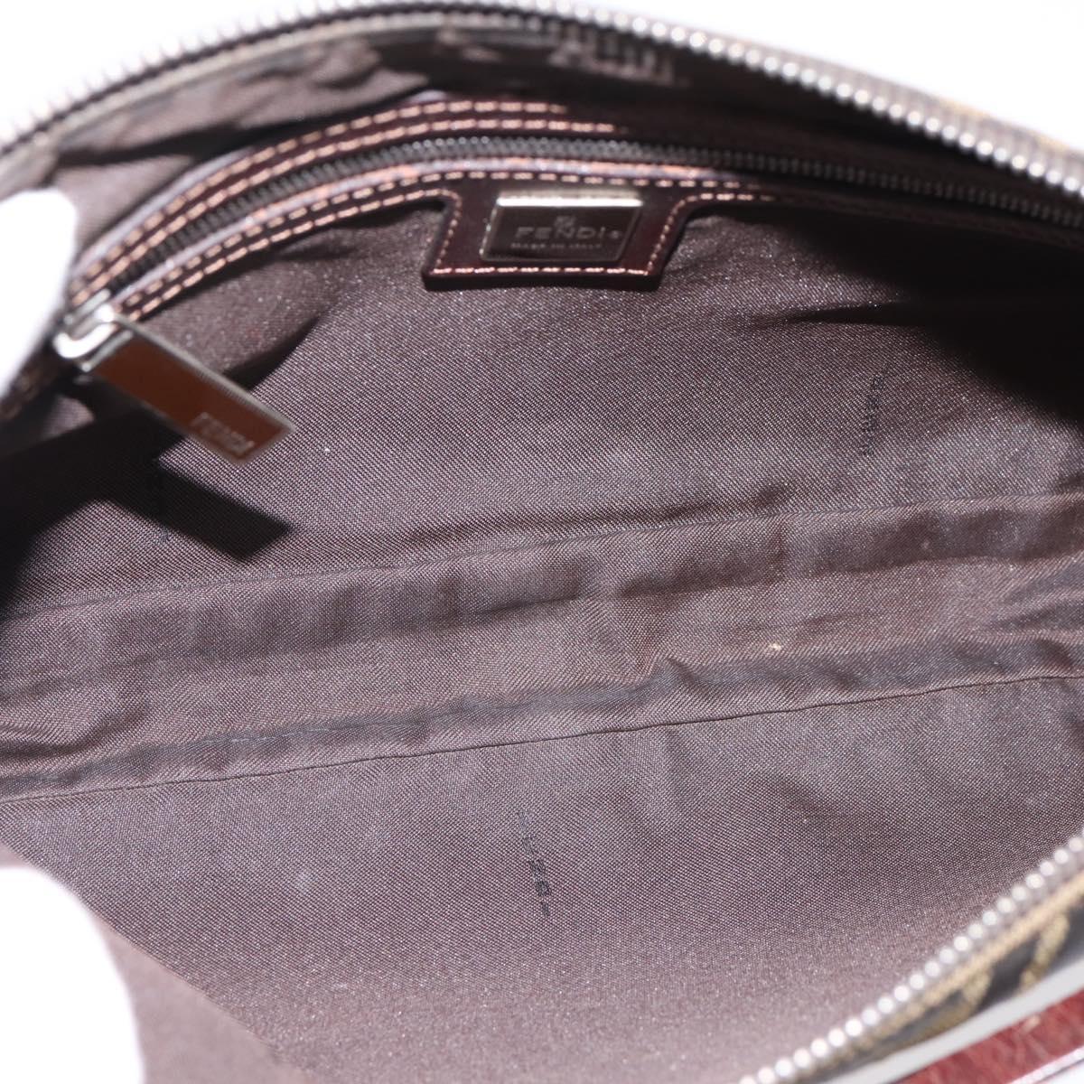 FENDI Zucca Canvas Shoulder Bag Brown Black Auth 201988
