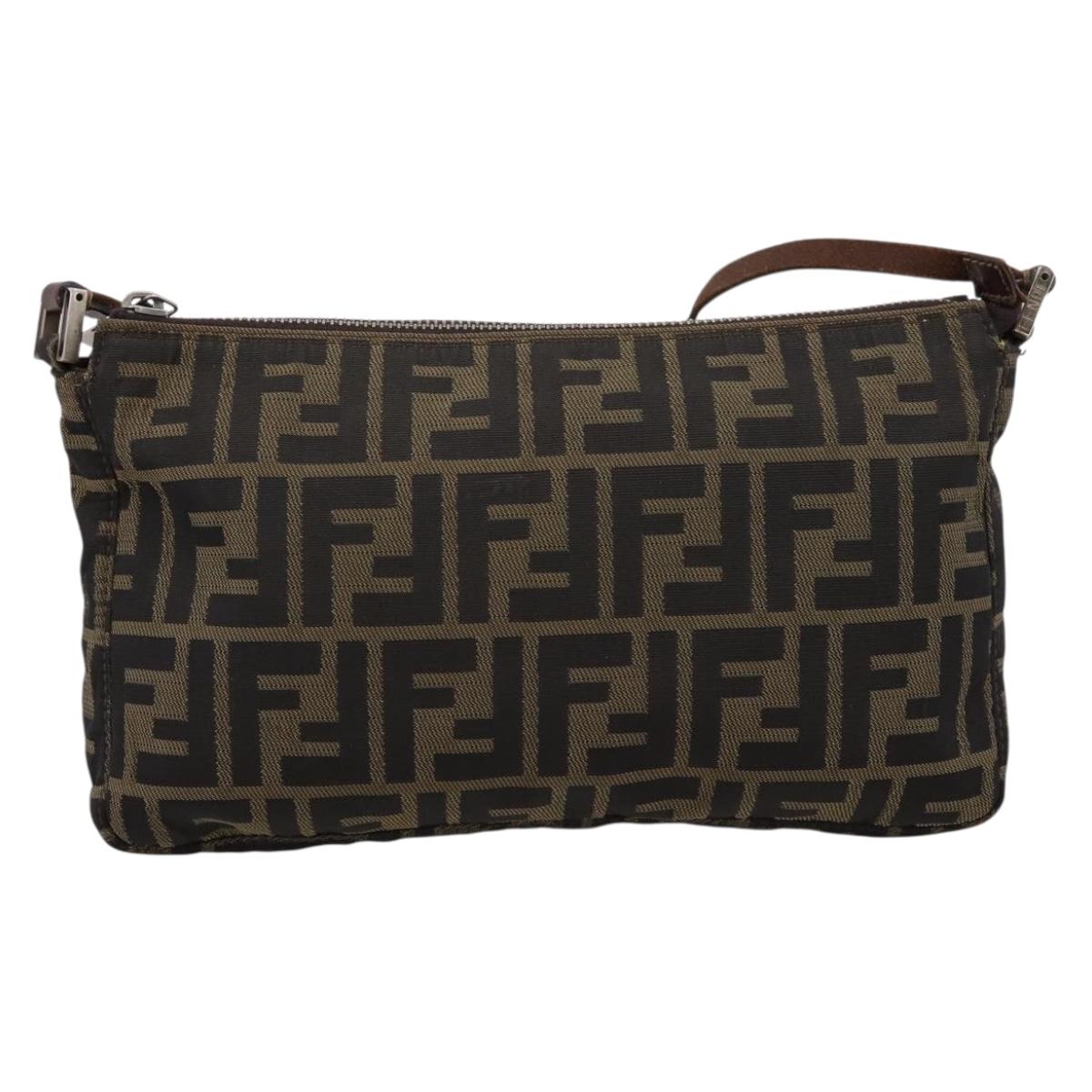 FENDI Zucca Canvas Shoulder Bag Brown Black Auth 201988