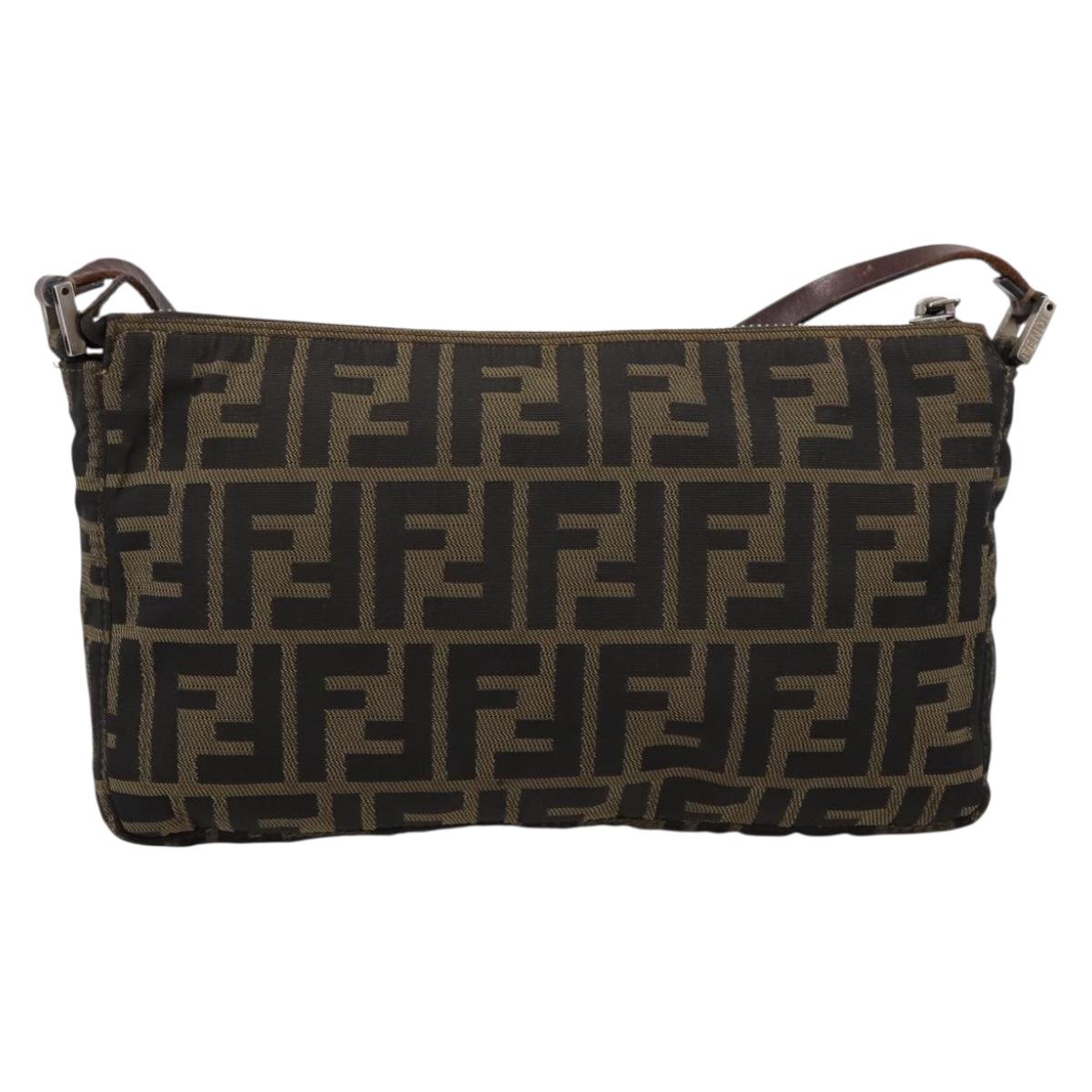 FENDI Zucca Canvas Shoulder Bag Brown Black Auth 201988