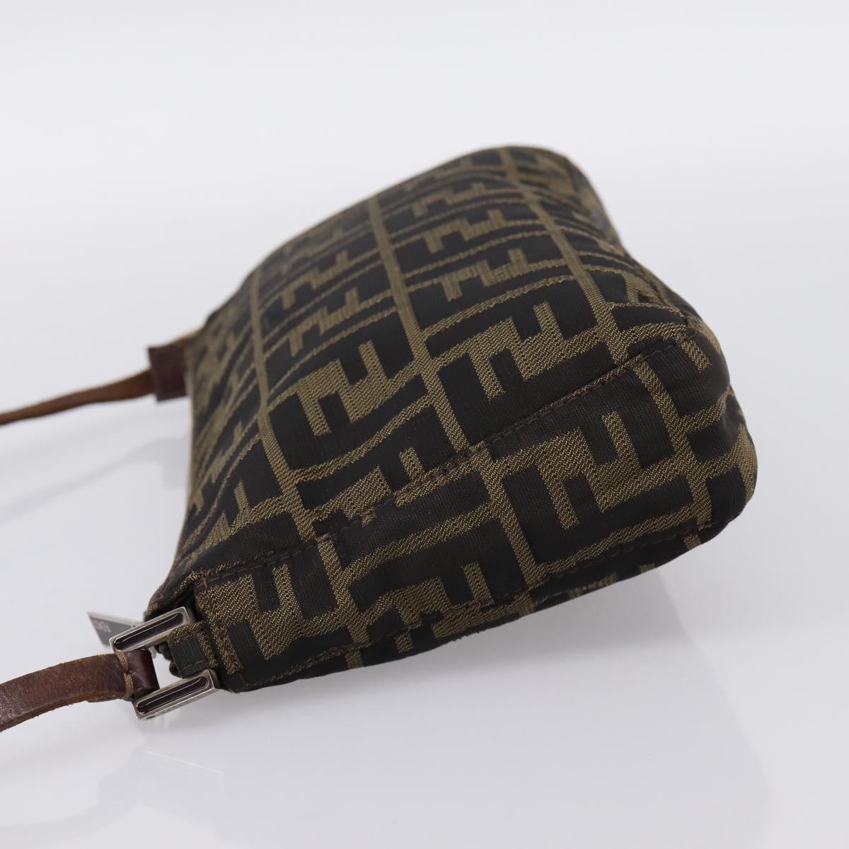 FENDI Zucca Canvas Shoulder Bag Brown Black Auth 201988
