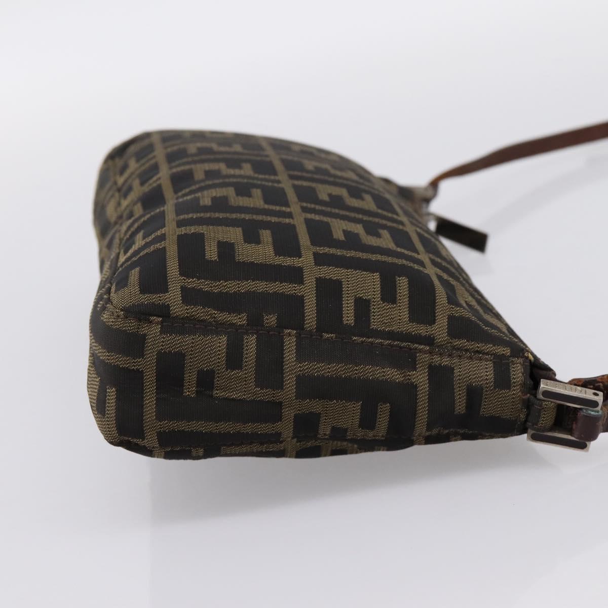 FENDI Zucca Canvas Shoulder Bag Brown Black Auth 201988