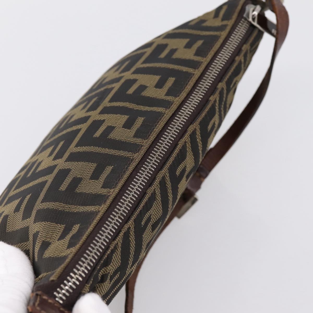 FENDI Zucca Canvas Shoulder Bag Brown Black Auth 201988
