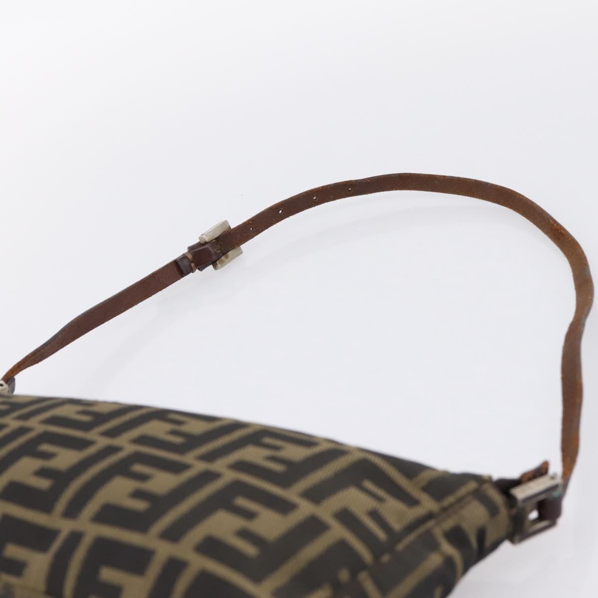 FENDI Zucca Canvas Shoulder Bag Brown Black Auth 201988