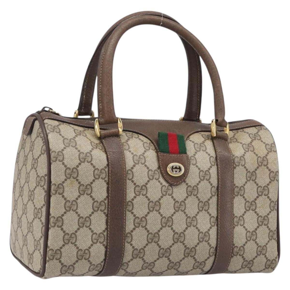 GUCCI GG Supreme Web Sherry Line Hand Bag PVC Beige Gold 39 02 006 Auth 201990