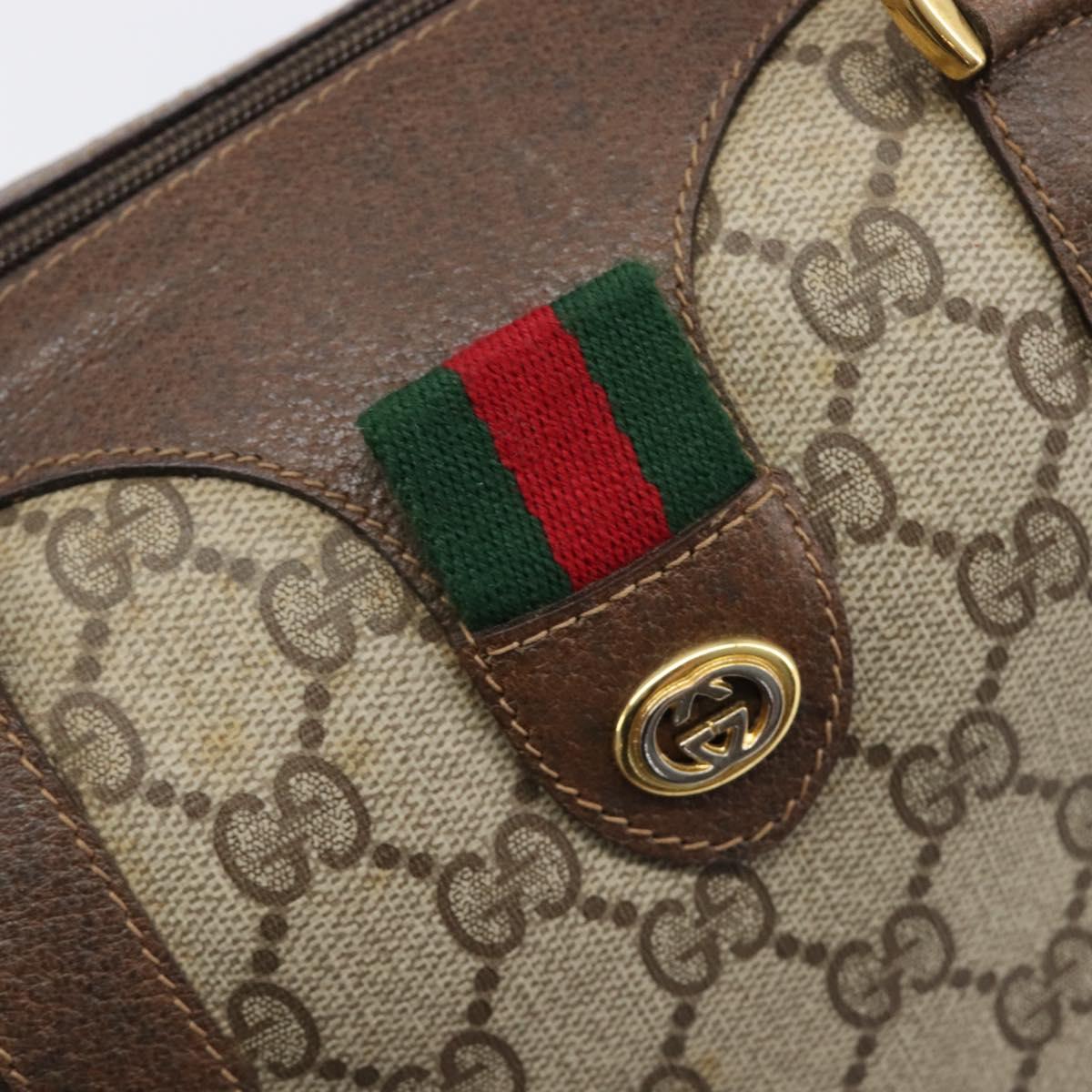 GUCCI GG Supreme Web Sherry Line Hand Bag PVC Beige Gold 39 02 006 Auth 201990