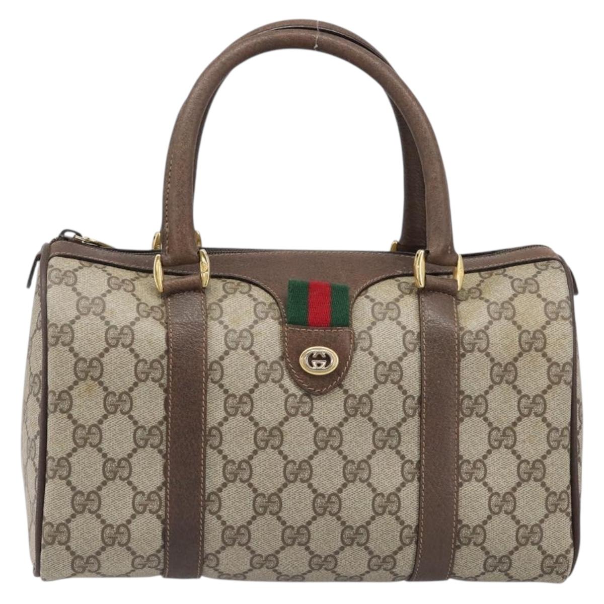 GUCCI GG Supreme Web Sherry Line Hand Bag PVC Beige Gold 39 02 006 Auth 201990