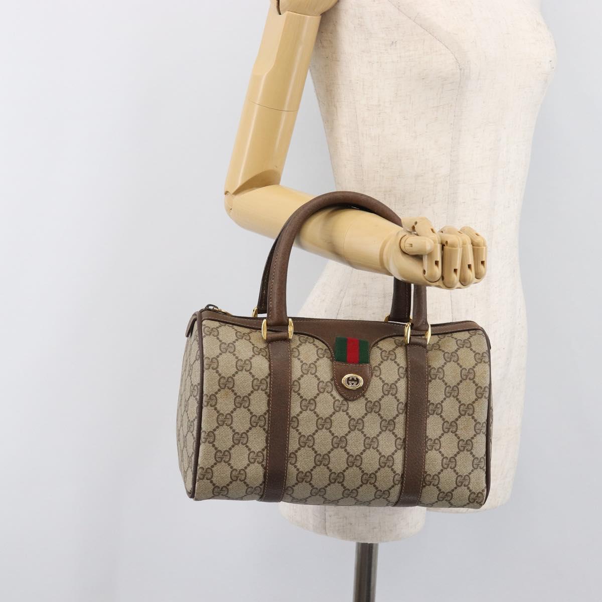 GUCCI GG Supreme Web Sherry Line Hand Bag PVC Beige Gold 39 02 006 Auth 201990