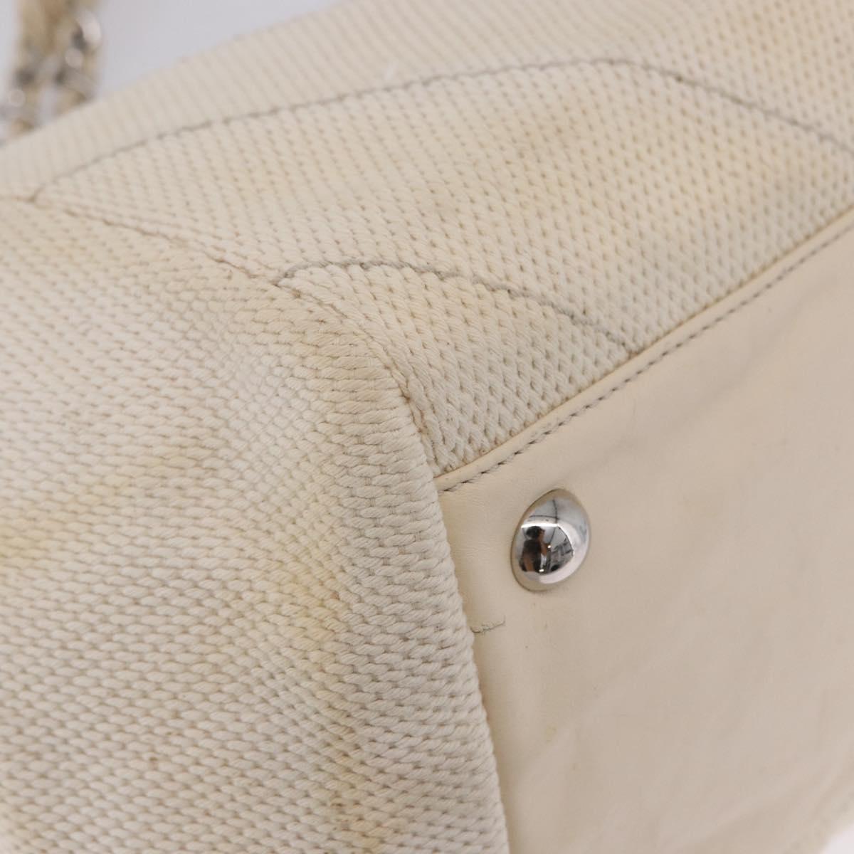 CHANEL V-Stitch Icon Series Chain Bag Canvas Beige Silver CC Auth 201991A