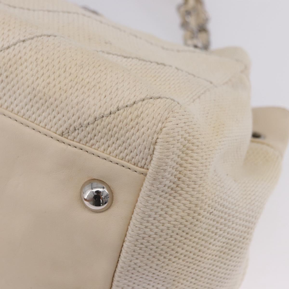 CHANEL V-Stitch Icon Series Chain Bag Canvas Beige Silver CC Auth 201991A